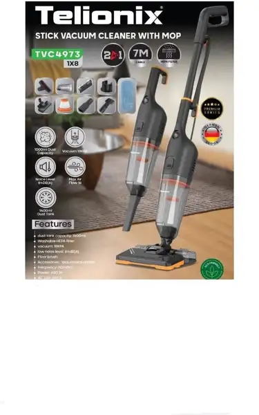 جارو عصایی تلیونیکس مدل TVC4973 – دو کاره (جارو + طی)، توان 600 وات