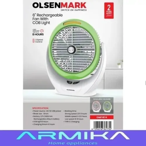 پنکه رومیزی شارژی 6 اینچ اولسن مارک OLSEN MARK مدل OMF1874