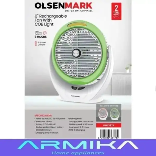 پنکه رومیزی شارژی 6 اینچ اولسن مارک OLSEN MARK مدل OMF1874